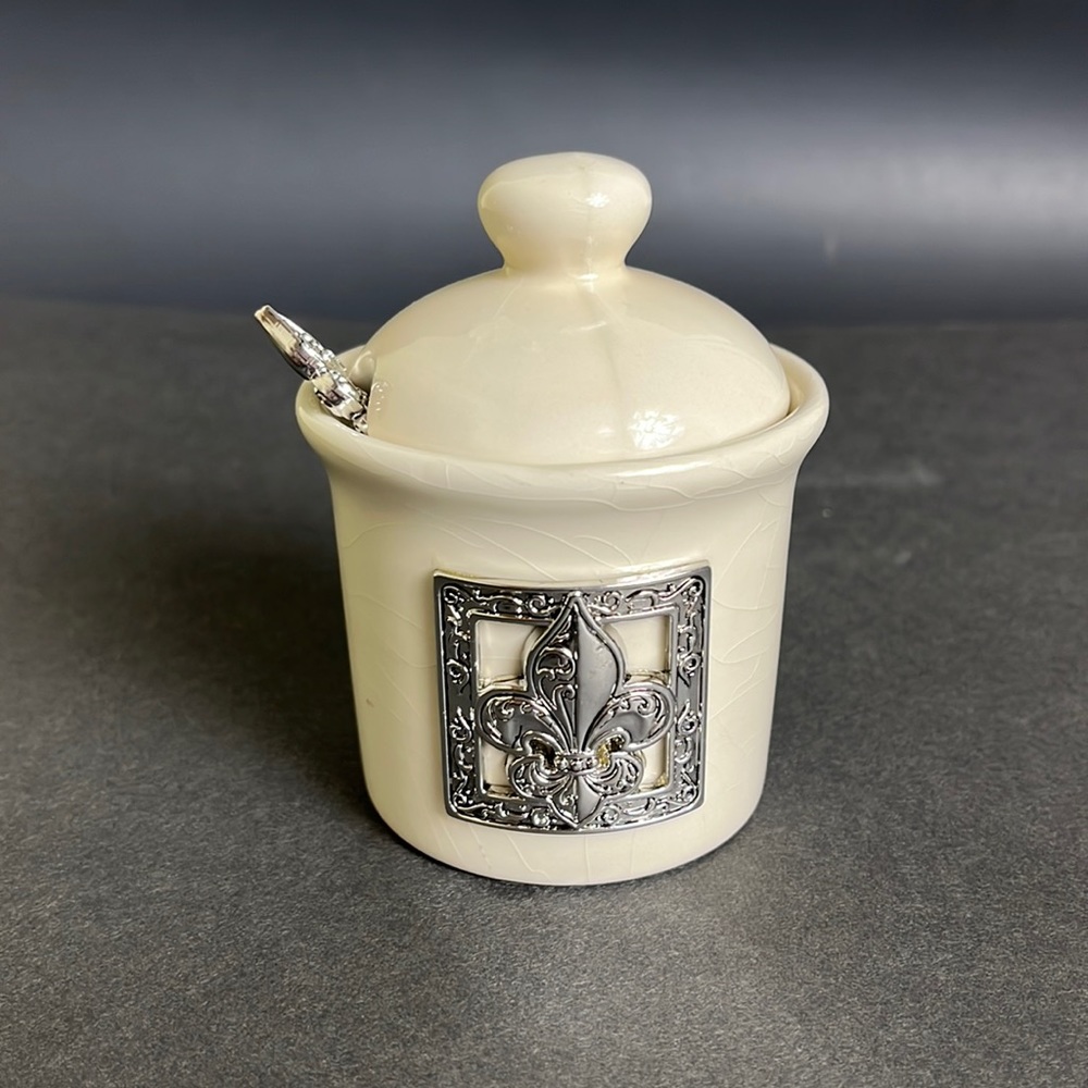 Fluer-de-Lis Condiment Jar & Spoon Set